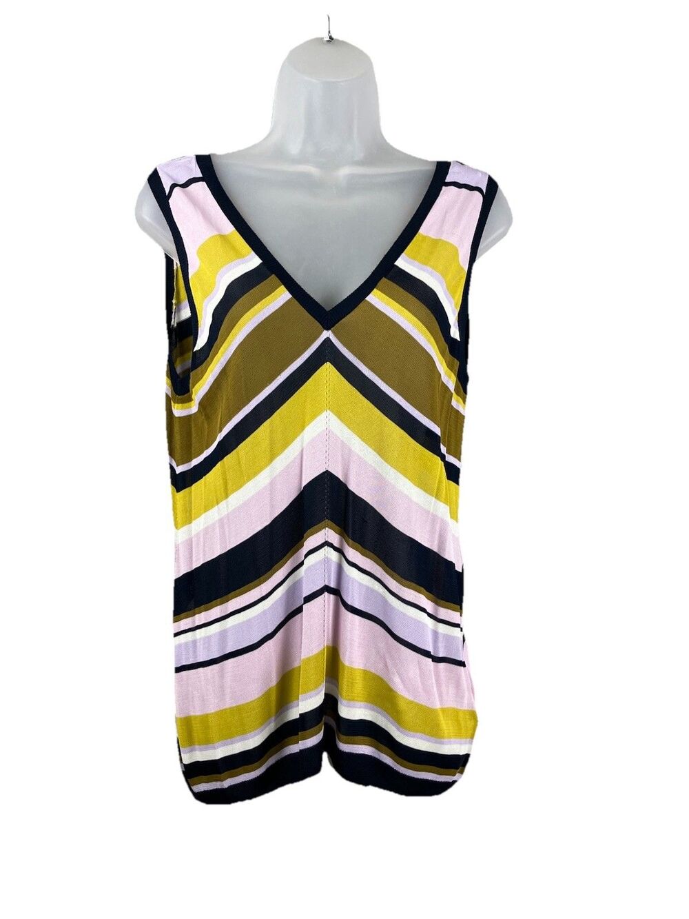 Ted Baker London V-Neck Sleeveless Mesh Top Womens UK 2/US 6 Striped Semi Sheer